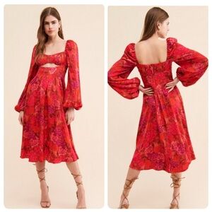 NWT NEW For Love and Lemons Nikki Dress Red Floral Midi Size XS